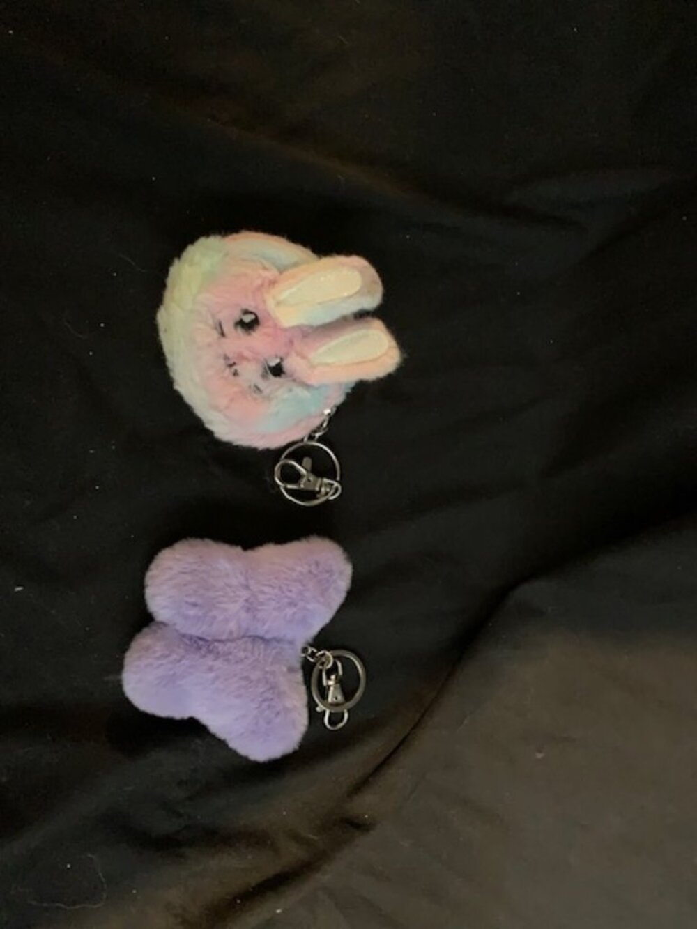 Rainbow Bunny Coin Purse & Purple Butterfly Plush Keychain Set